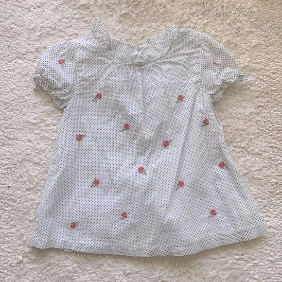 Janie and Jack size 4 polka dot embroidered pink rose  ruffle neck blouse - Picture 1 of 6